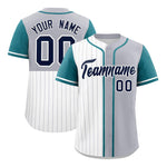 Custom White Gray and Teal Pinstripe Personalized Raglan Sleeves Baseball Jersey | BuyFootballJersey