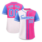 Custom White Pink and Powder Blue Pinstripe Personalized Raglan Sleeves Baseball Jersey | BuyFootballJersey