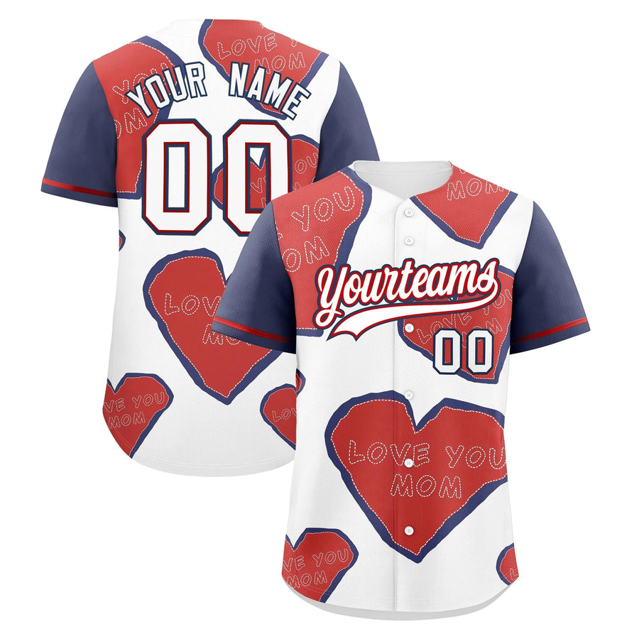 Custom White Red Midnight Blue Mother's Day Style Graffiti Pattern Stretch Fabric Personalized Gift for Mom Baseball Jersey | BuyFootballJersey