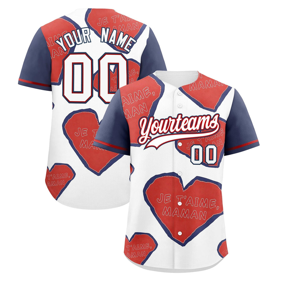 Custom White Red Midnight Blue Mother's Day Style Graffiti Pattern Moisture-Wicking Personalized Gift for Mom Baseball Jersey | BuyFootballJersey