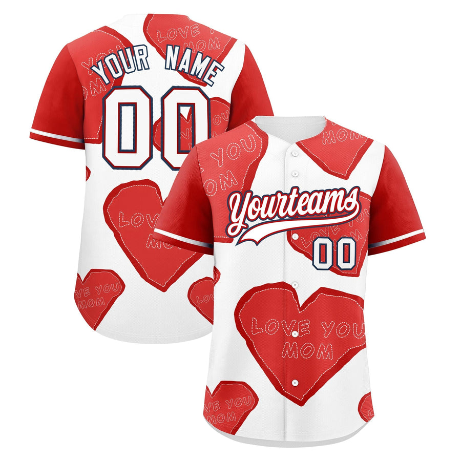 Custom White Red Mother's Day Style Graffiti Pattern Stretch Fabric Personalized Gift for Mom Baseball Jersey | BuyFootballJersey
