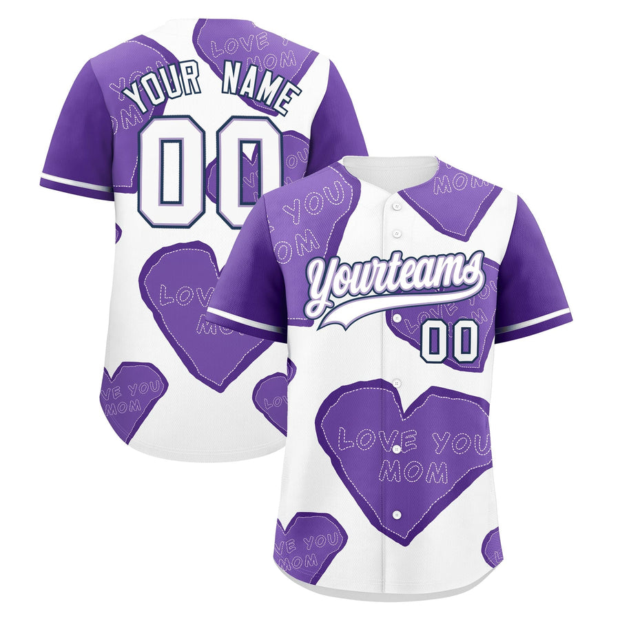 Custom White Midnight Blue Light Purple Mother's Day Style Graffiti Pattern Stretch Fabric Personalized Gift for Mom Baseball | BuyFootballJersey