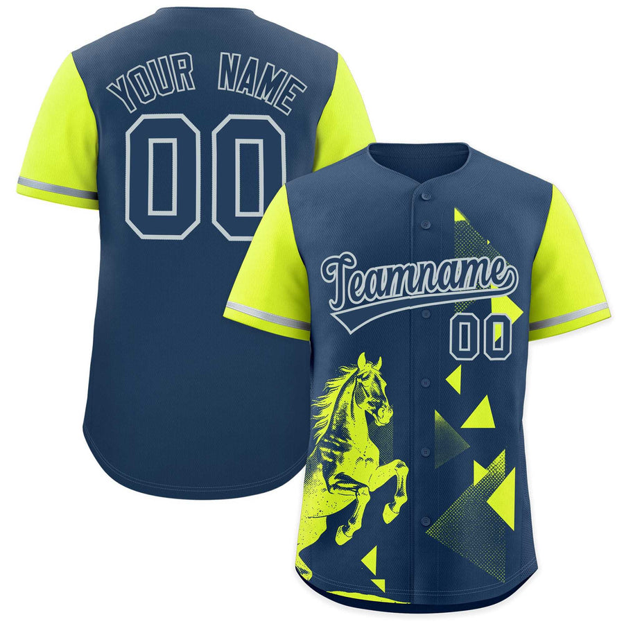 Custom Fluorescent Green Midnight Blue Raptor Series Raglan Sleeves Drapable Baseball Jersey | BuyFootballJersey