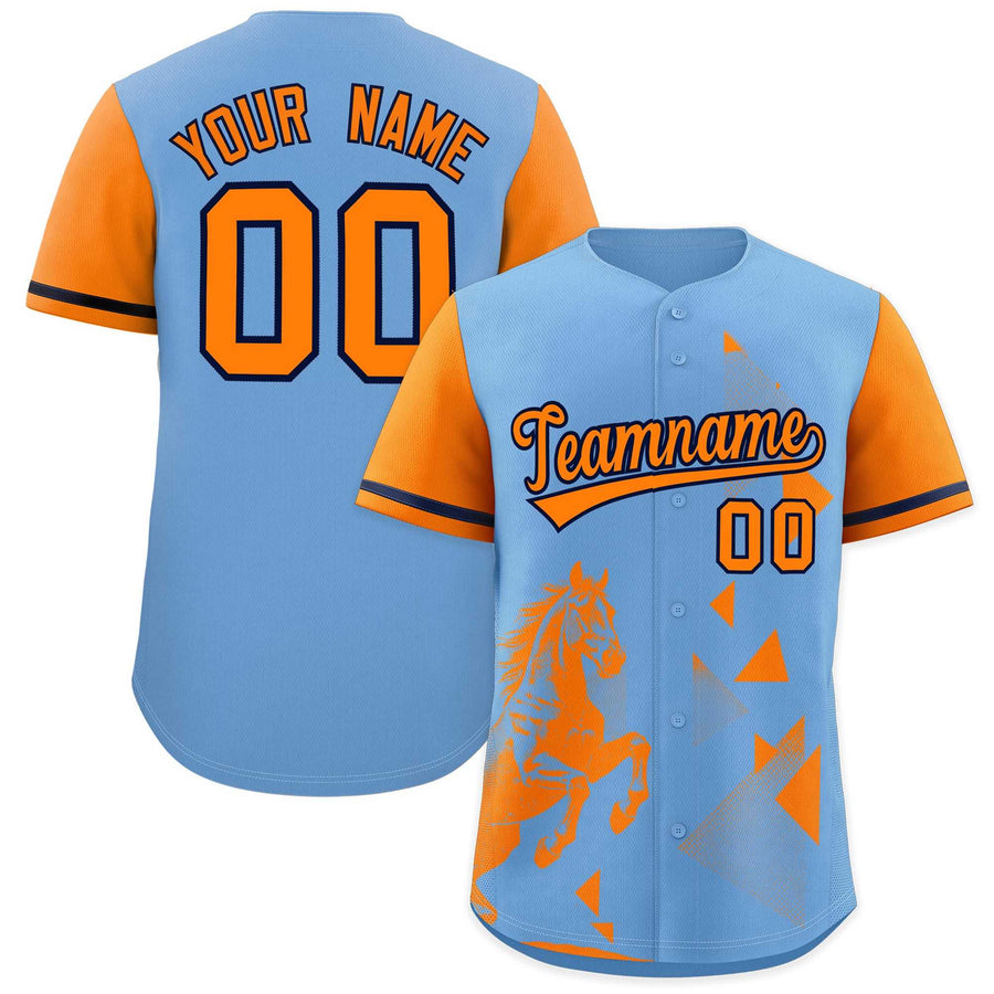 Custom Orange Powder Blue Raptor Series Raglan Sleeves Street Style Baseball Jersey | BuyFootballJersey