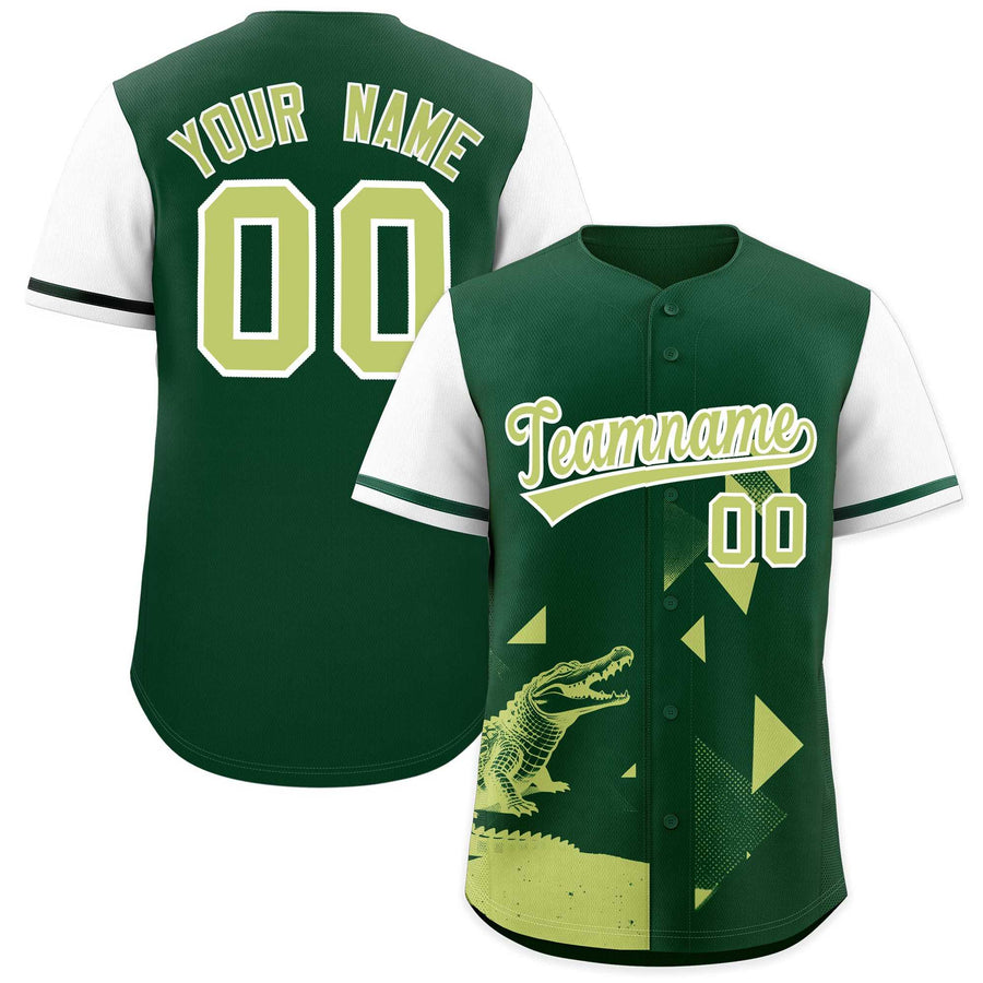 Custom White Green Raptor Series Raglan Sleeves Wrinkle-Resistant Baseball Jersey | BuyFootballJersey