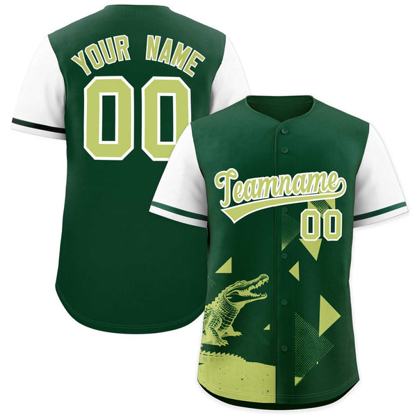 Custom White Green Raptor Series Raglan Sleeves Wrinkle-Resistant Baseball Jersey | BuyFootballJersey