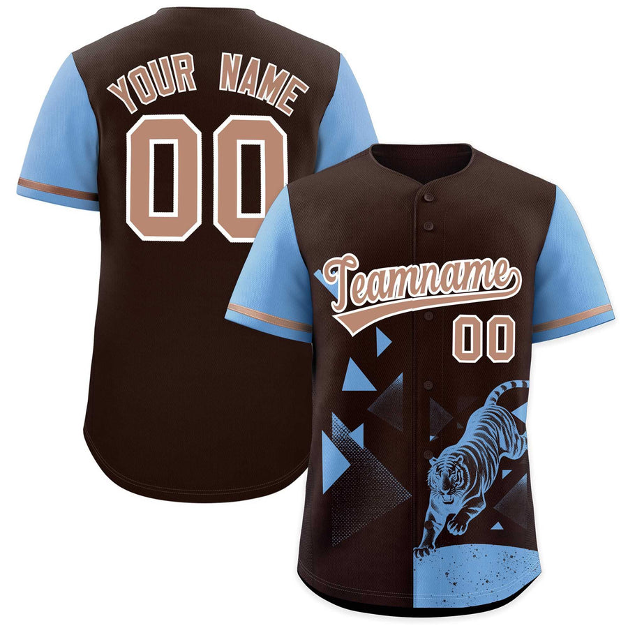 Custom Powder Blue Brown Raptor Series Raglan Sleeves Drapable Baseball Jersey | BuyFootballJersey