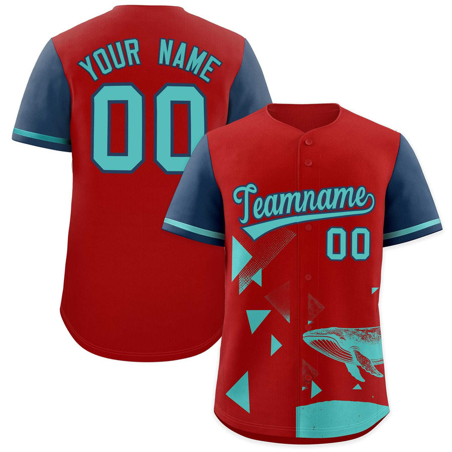 Custom Midnight Blue Red Raptor Series Raglan Sleeves Hip Hop Baseball Jersey | BuyFootballJersey