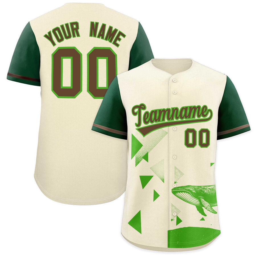 Custom Kelly Green Cream Raptor Series Raglan Sleeves Urban Style Baseball Jersey | BuyFootballJersey