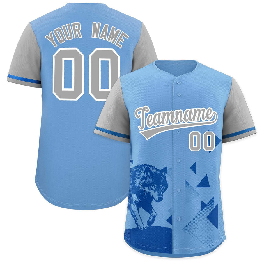 Custom Gray Powder Blue Raptor Series Raglan Sleeves Breathable Baseball Jersey | BuyFootballJersey