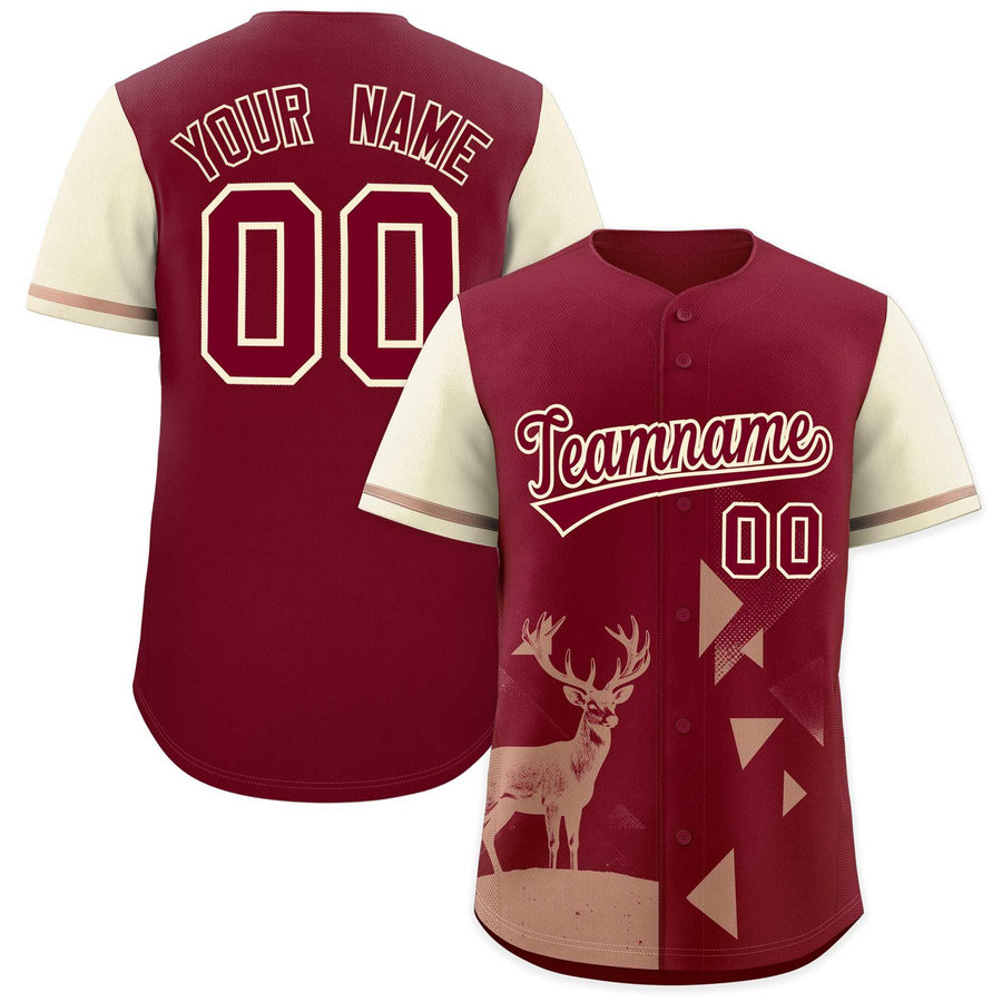 Custom Cream Crimson Raptor Series Raglan Sleeves Urban Style Baseball Jersey | BuyFootballJersey