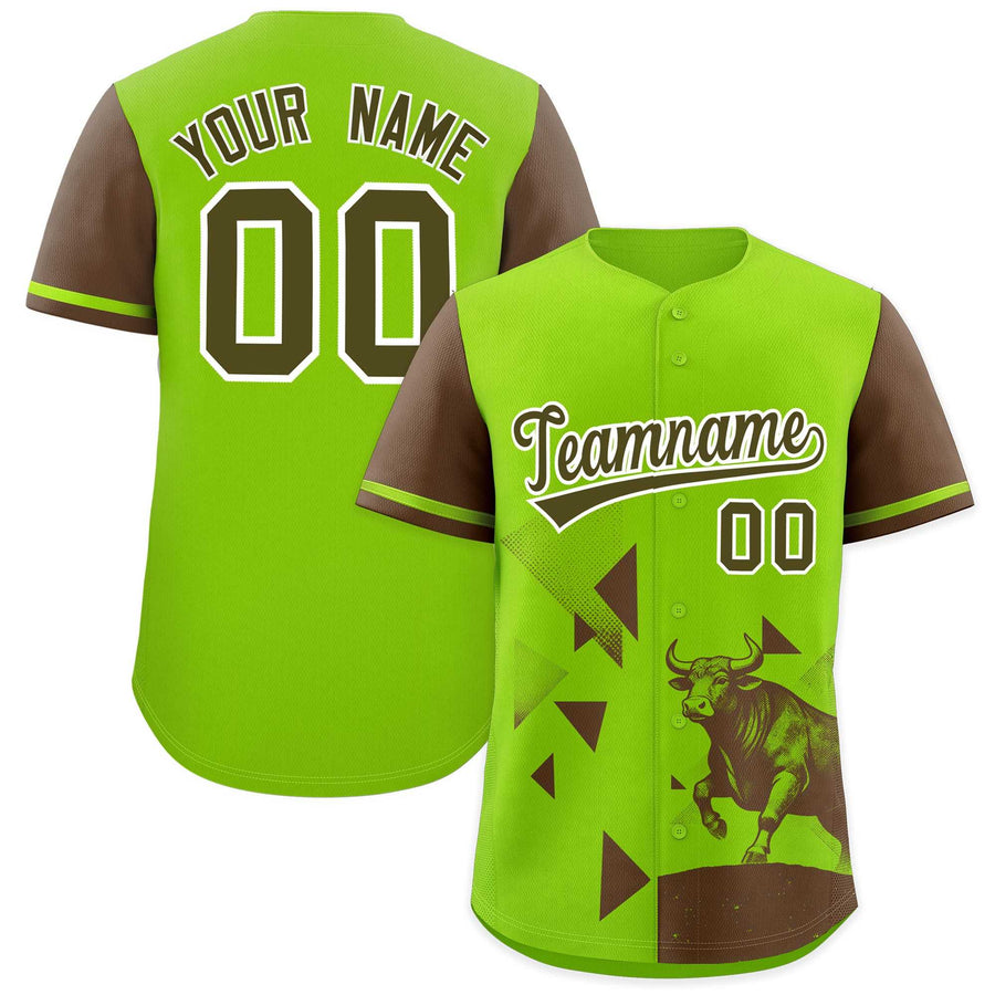 Custom Light Brown Neon Green Raptor Series Raglan Sleeves Hip Hop Baseball Jersey | BuyFootballJersey