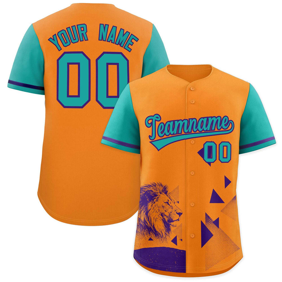 Custom Aqua Orange Raptor Series Raglan Sleeves Street Style Baseball Jersey | BuyFootballJersey