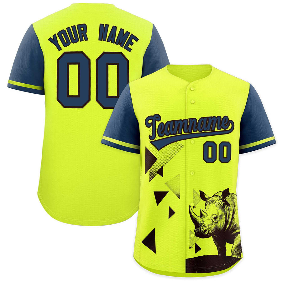 Custom Midnight Blue Fluorescent Green Raptor Series Raglan Sleeves Hip Hop Baseball Jersey | BuyFootballJersey