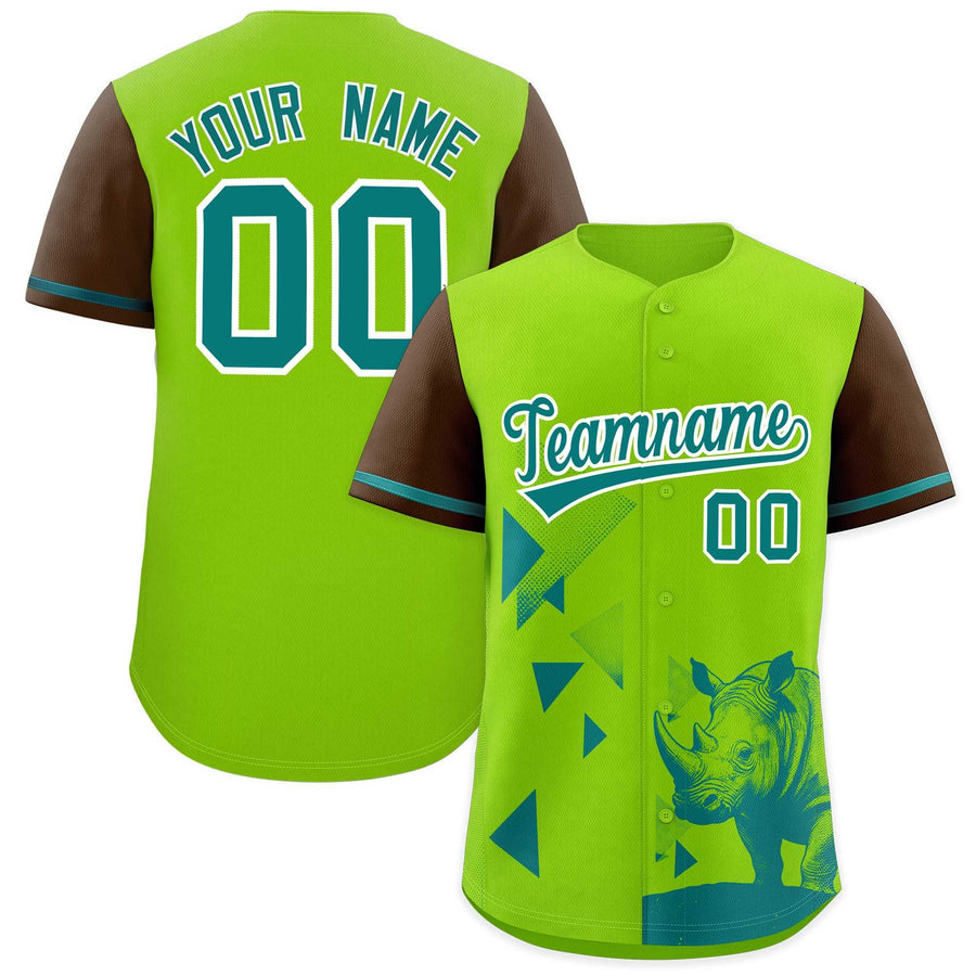 Custom Neon Green Light Brown Raptor Series Raglan Sleeves Urban Style Baseball Jersey | BuyFootballJersey