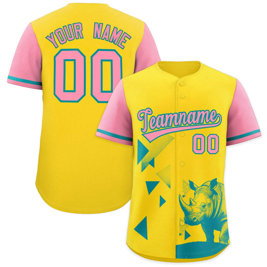 Custom Light Pink Yellow Raptor Series Raglan Sleeves Lightweight Baseball Jersey | BuyFootballJersey