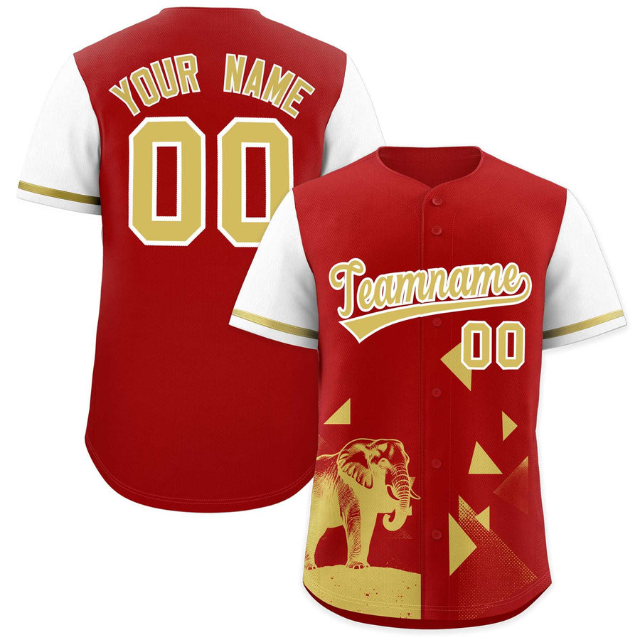 Custom Red White Raptor Series Raglan Sleeves Street Style Baseball Jersey | BuyFootballJersey