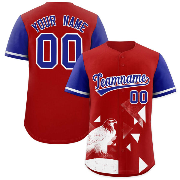Custom Royal Red Raptor Series Raglan Sleeves Street Style Baseball Jersey | BuyFootballJersey