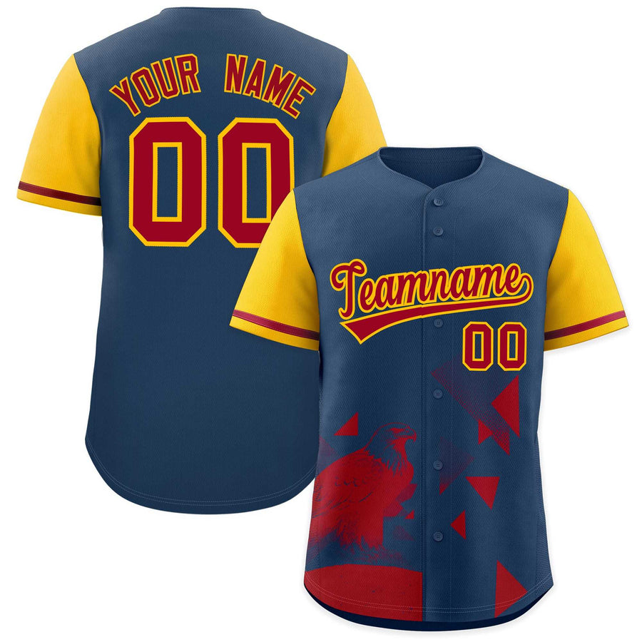 Custom Yellow Midnight Blue Raptor Series Raglan Sleeves Casual Sports Baseball Jersey | BuyFootballJersey