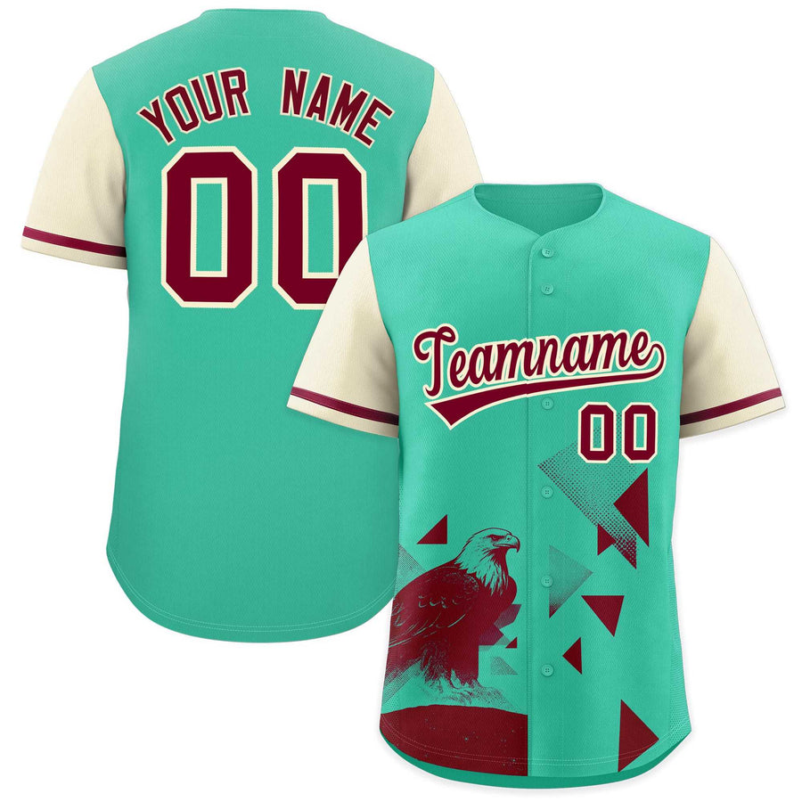 Custom Cream Green Raptor Series Raglan Sleeves Urban Style Baseball Jersey | BuyFootballJersey