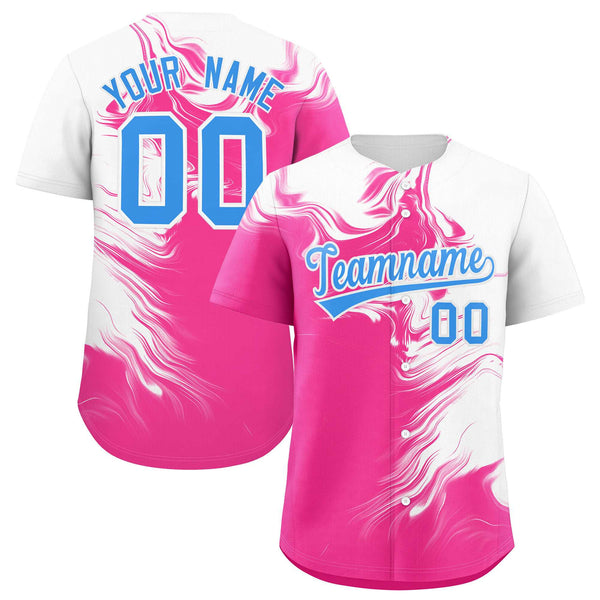 Custom White Pink Personalized Ink Pattern Baseball Jersey | BuyFootballJersey