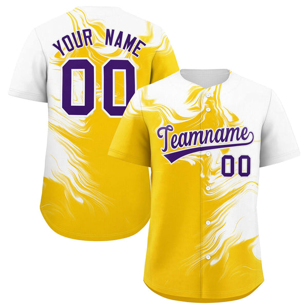 Custom White Gold Personalized Ink Pattern Baseball Jersey | BuyFootballJersey