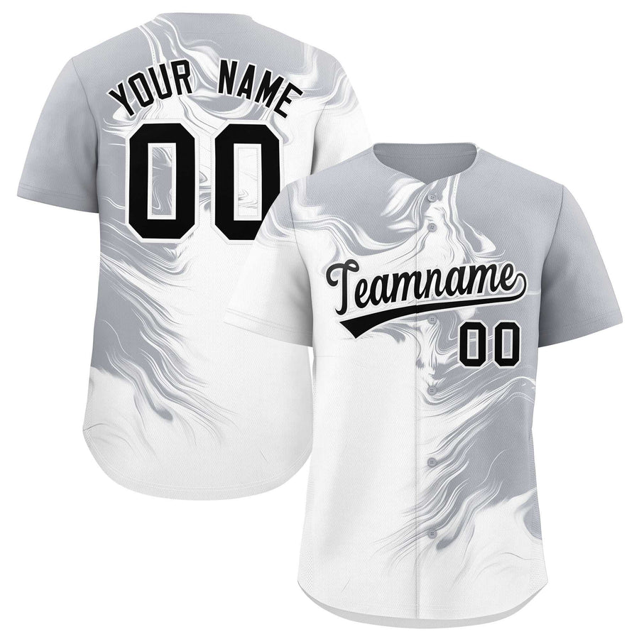 Custom Gray White Personalized Ink Pattern Baseball Jersey | BuyFootballJersey