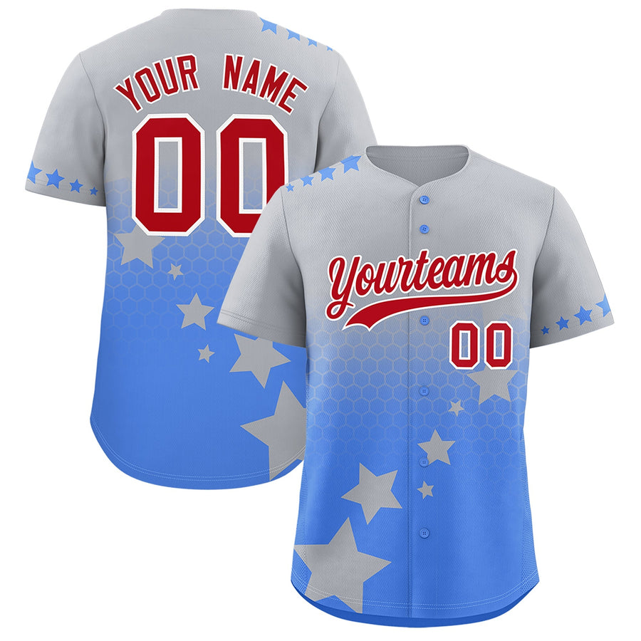 Custom Gray Powder Blue Red Rising Stars Series Gradient Fashion Baseball Jersey | BuyFootballJersey