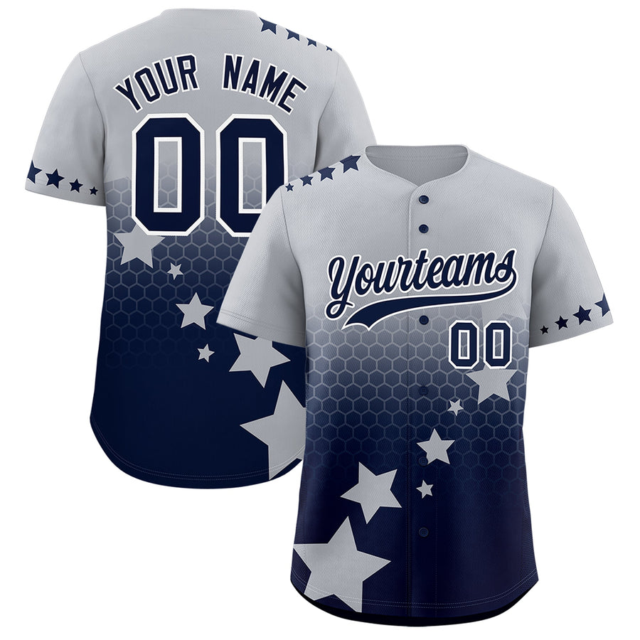 Custom Gray Navy White Rising Stars Series Gradient Fashion Baseball Jersey | BuyFootballJersey