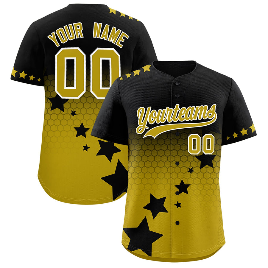 Custom Black Old Gold White Rising Stars Series Gradient Fashion Baseball Jersey | BuyFootballJersey