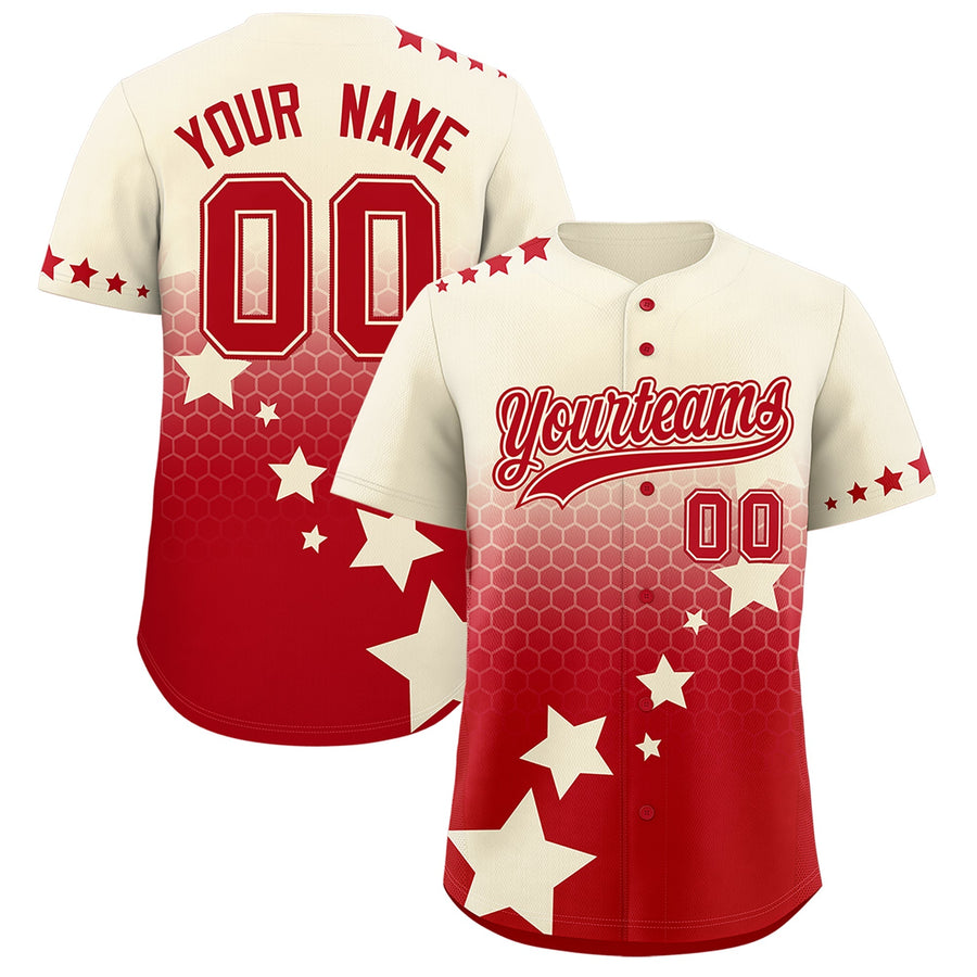Custom Cream Red Rising Stars Series Gradient Fashion Baseball Jersey | BuyFootballJersey