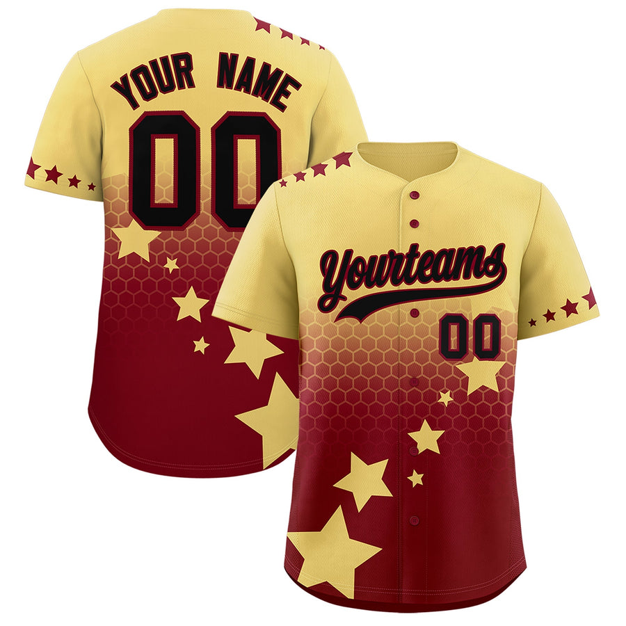 Custom Khaki Crimson Black Rising Stars Series Gradient Fashion Baseball Jersey | BuyFootballJersey