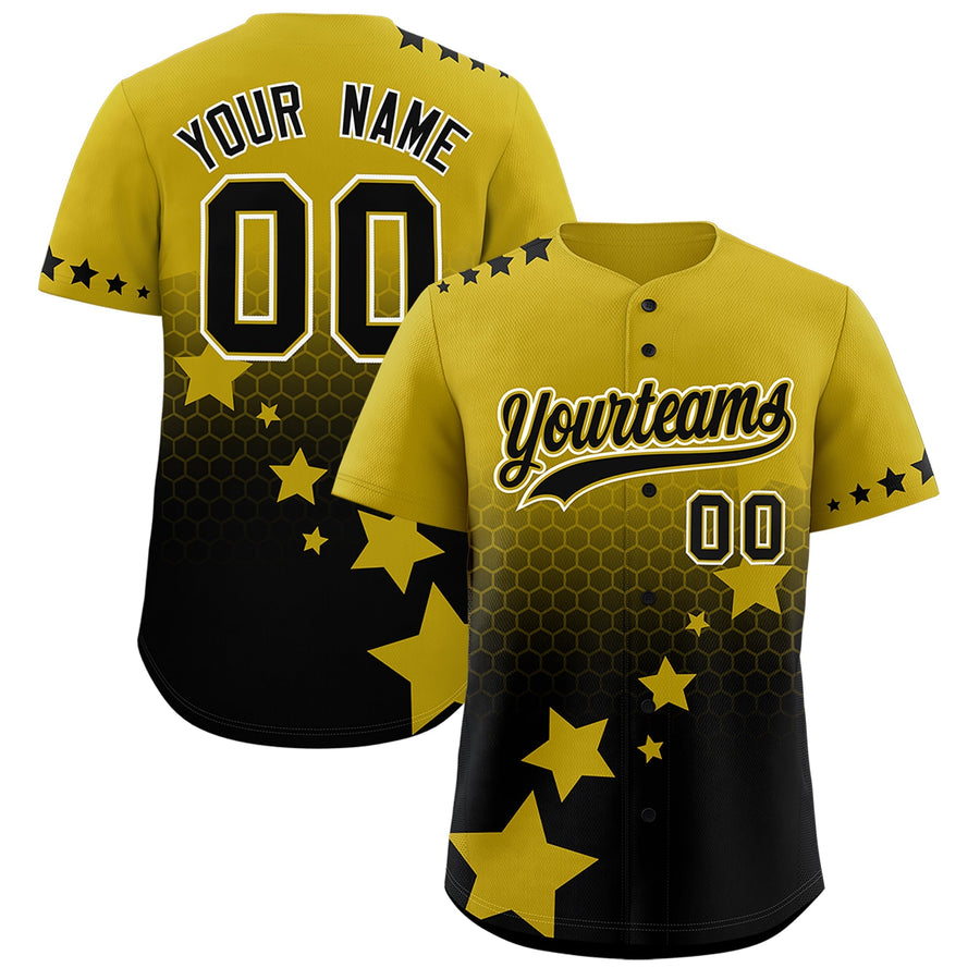 Custom Old Gold Black White Rising Stars Series Gradient Fashion Baseball Jersey | BuyFootballJersey