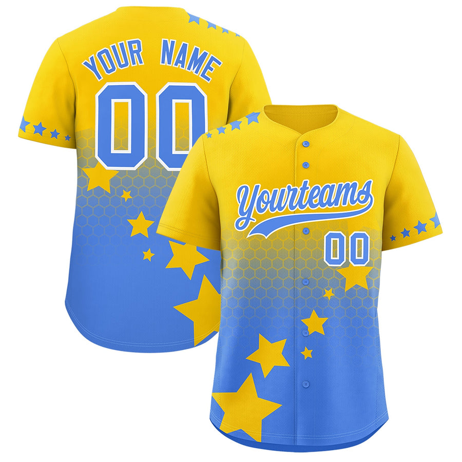 Custom Gold Powder Blue White Rising Stars Series Gradient Fashion Baseball Jersey | BuyFootballJersey