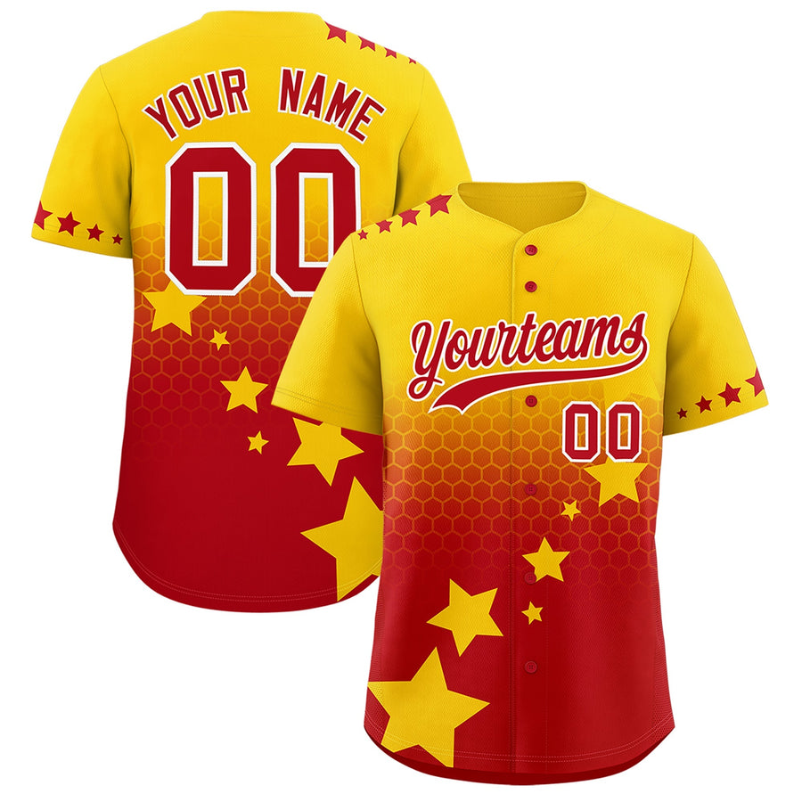 Custom Gold Red White Rising Stars Series Gradient Fashion Baseball Jersey | BuyFootballJersey