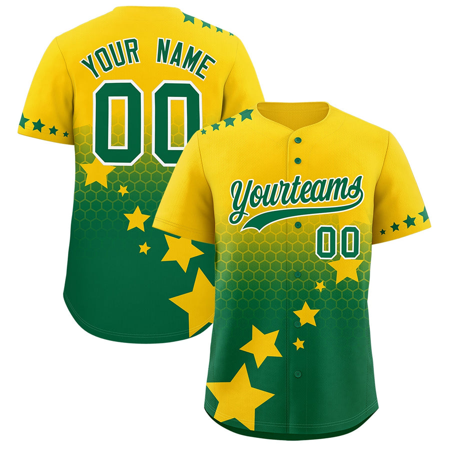 Custom Gold Kelly Green White Rising Stars Series Gradient Fashion Baseball Jersey | BuyFootballJersey