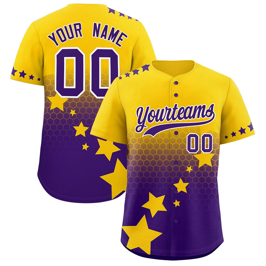 Custom Gold Purple White Rising Stars Series Gradient Fashion Baseball Jersey | BuyFootballJersey