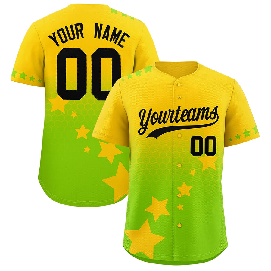 Custom Gold Neon Green Black Rising Stars Series Gradient Fashion Baseball Jersey | BuyFootballJersey
