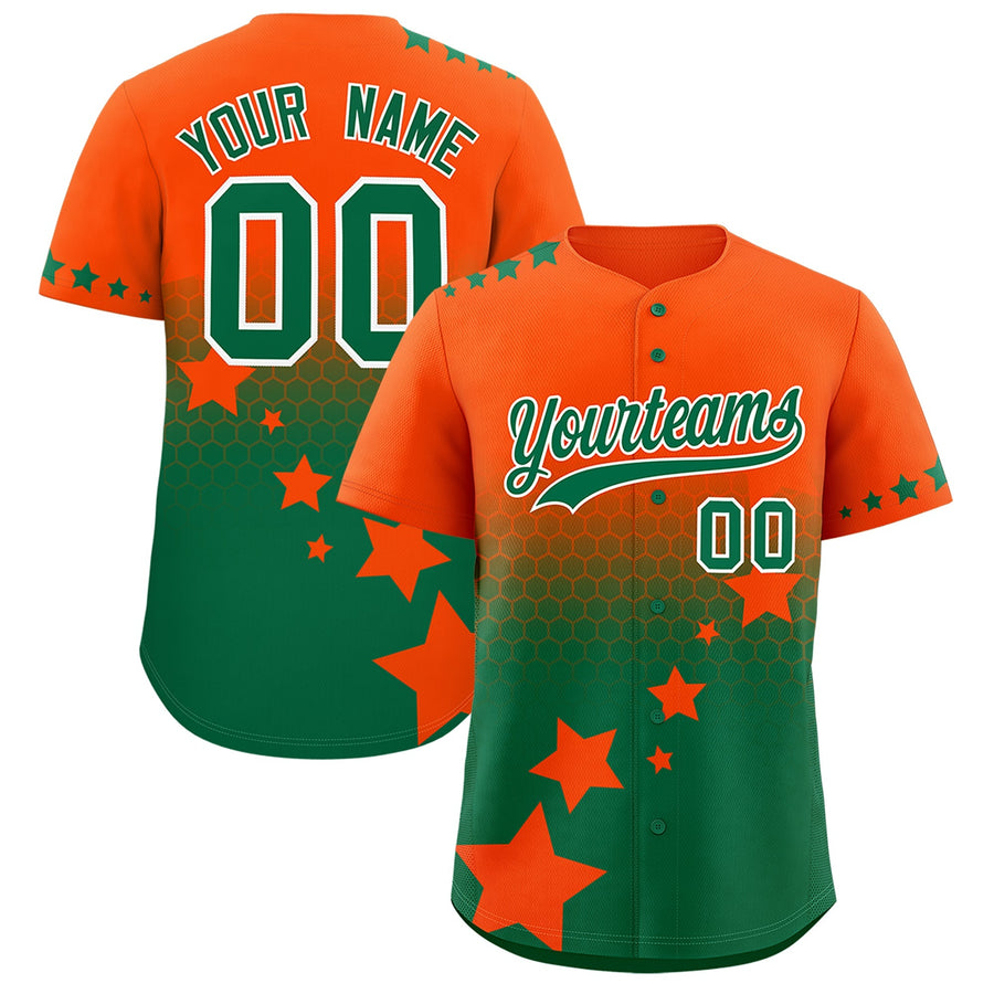 Custom Orange Kelly Green White Rising Stars Series Gradient Fashion Baseball Jersey | BuyFootballJersey
