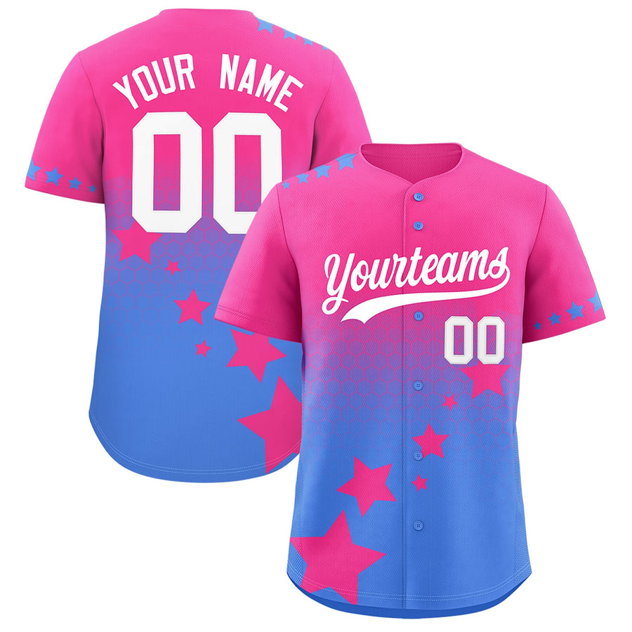 Custom Pink Powder Blue White Rising Stars Series Gradient Fashion Baseball Jersey | BuyFootballJersey