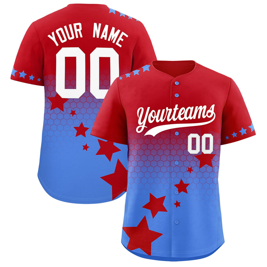 Custom Red Powder Blue White Rising Stars Series Gradient Fashion Baseball Jersey | BuyFootballJersey