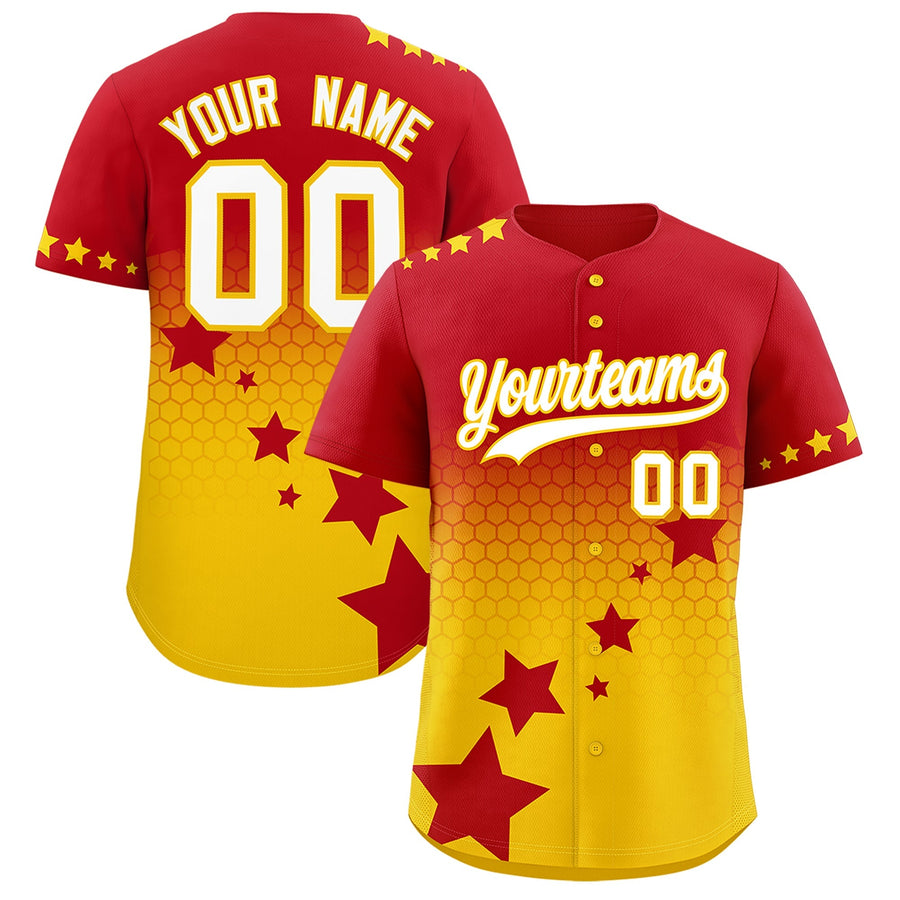 Custom Red Gold White Rising Stars Series Gradient Fashion Baseball Jersey | BuyFootballJersey