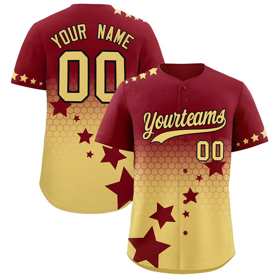 Custom Crimson Khaki Black Rising Stars Series Gradient Fashion Baseball Jersey | BuyFootballJersey
