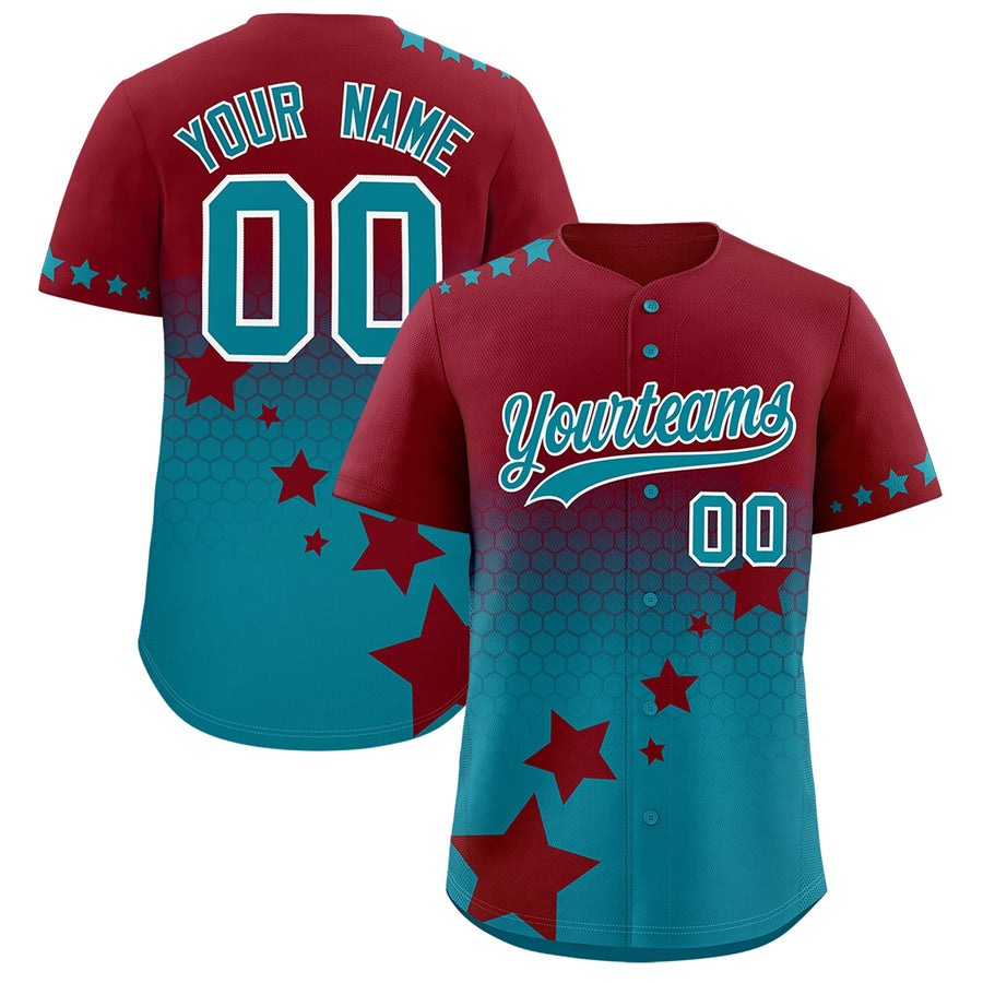 Custom Crimson Teal White Rising Stars Series Gradient Fashion Baseball Jersey | BuyFootballJersey