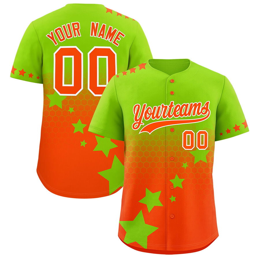 Custom Neon Green Orange White Rising Stars Series Gradient Fashion Baseball Jersey | BuyFootballJersey