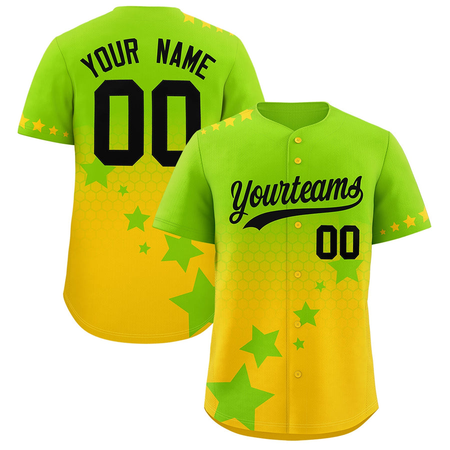 Custom Neon Green Gold Black Rising Stars Series Gradient Fashion Baseball Jersey | BuyFootballJersey