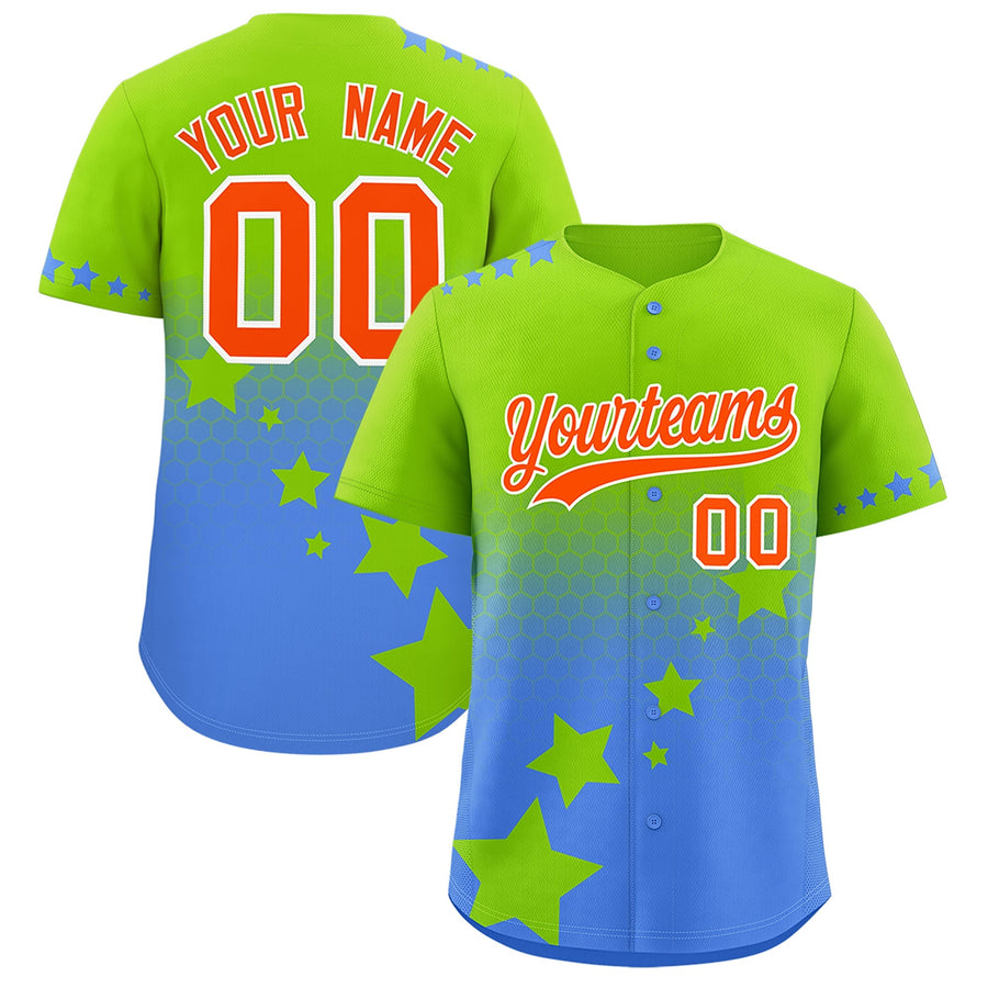 Custom Neon Green Powder Blue Orange Rising Stars Series Gradient Fashion Baseball Jersey | BuyFootballJersey