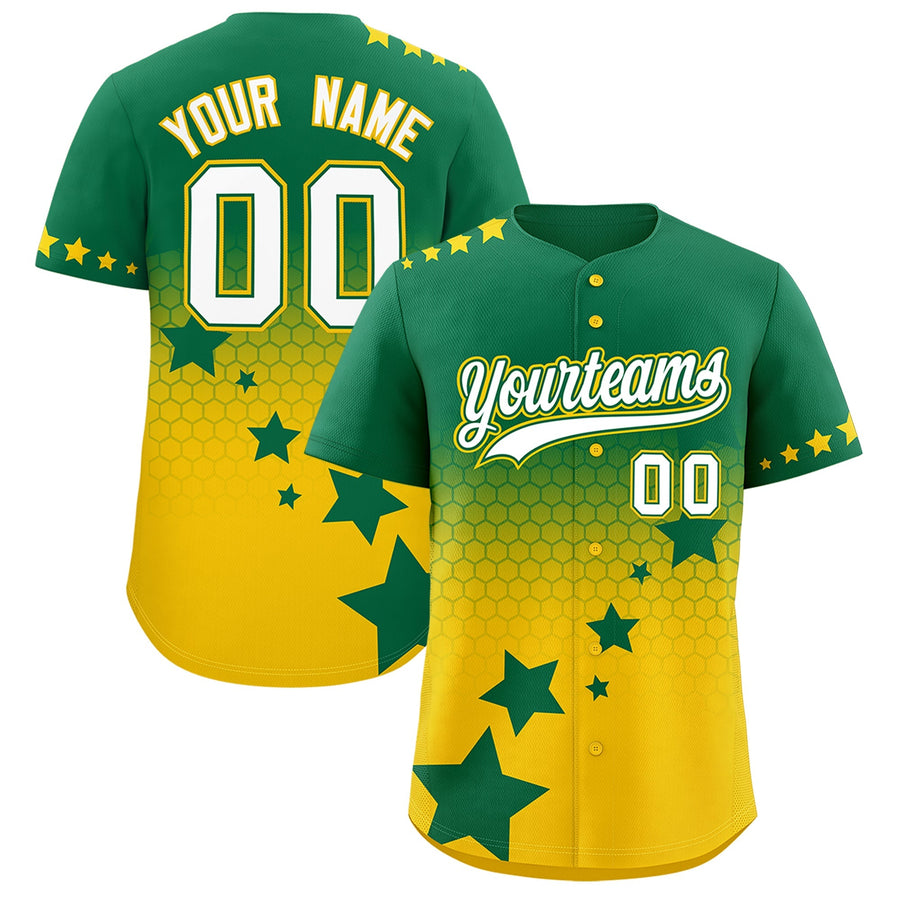 Custom Kelly Green Gold White Rising Stars Series Gradient Fashion Baseball Jersey | BuyFootballJersey