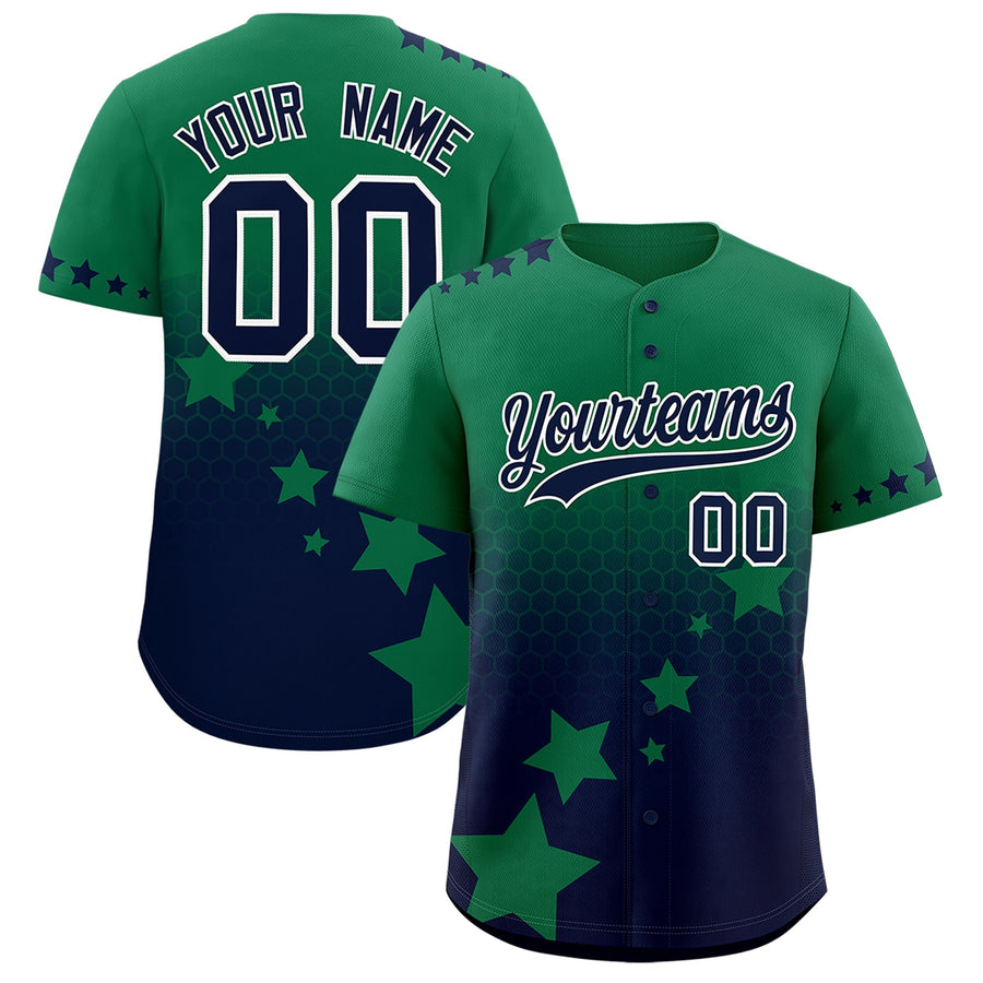 Custom Kelly Green Navy White Rising Stars Series Gradient Fashion Baseball Jersey | BuyFootballJersey