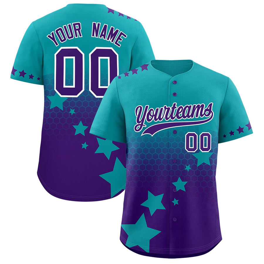 Custom Aqua Purple White Rising Stars Series Gradient Fashion Baseball Jersey | BuyFootballJersey